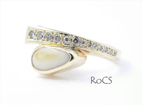 Bespoke ring with diamonds and deer tooth image