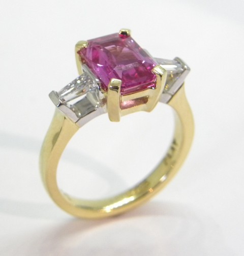 Pink sapphire and baguette diamonds image